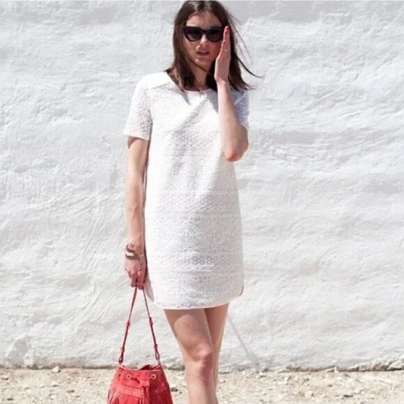 Sezane Pali Embroidered Dress White lace boho intricate short sleeve mini - Picture 3 of 16